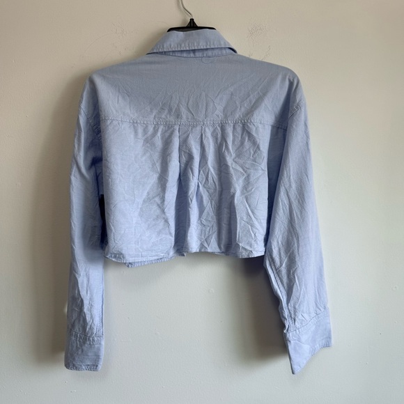 ZARA Light Blue Cropped Oxford Shirt Minimalist Clean Girl Size M - Picture 8 of 8
